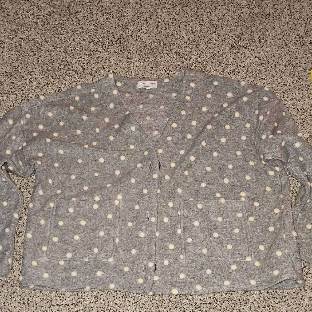 Madewell Texture & Thread Gray and Cream Snowball Raised Polka Dot Sweater Xl